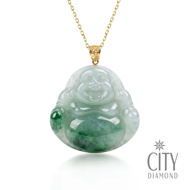 【City Diamond 引雅】18K天然緬甸玉 A貨翡翠 玉佛 彌勒佛 墜子 墜鍊 附銀鍊(東方青蘊系列)