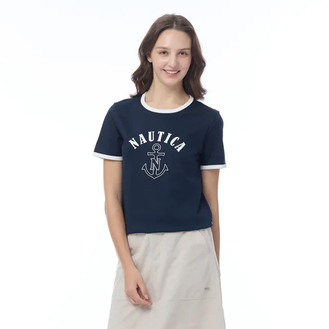 【NAUTICA】官方旗艦 女裝 錨錠字母涼感短袖T恤-藏藍色