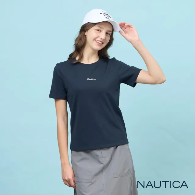 【NAUTICA】官方旗艦 女裝 抗UV機能刺繡短袖T恤-藍色
