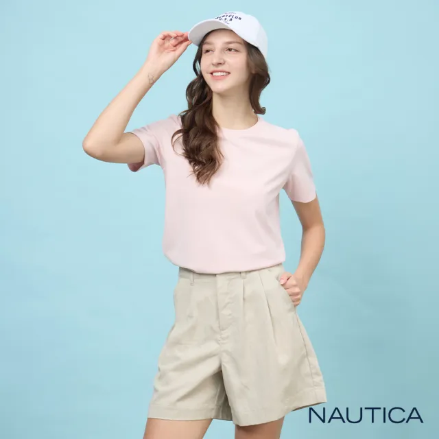 【NAUTICA】官方旗艦 女裝 抗UV機能刺繡短袖T恤-粉色