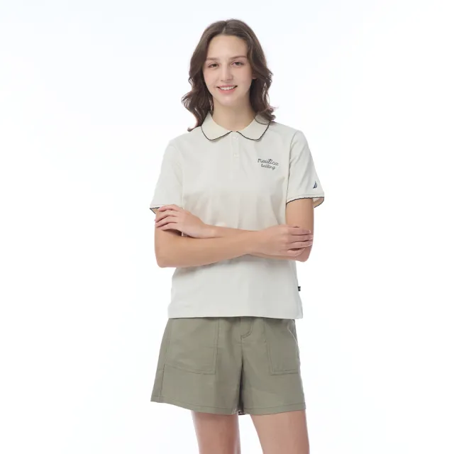 【NAUTICA】官方旗艦 女裝 吸濕快乾百搭刺繡短袖POLO衫-白色