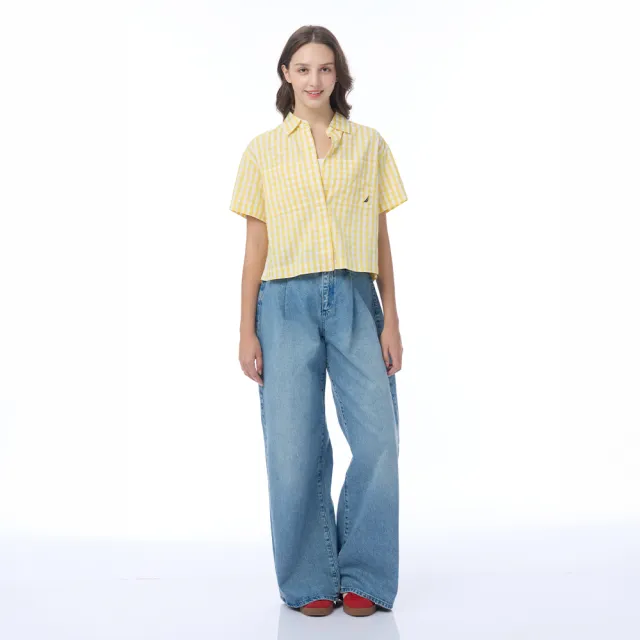 【NAUTICA】官方旗艦 女裝 格紋休閒純棉短袖襯衫-黃色
