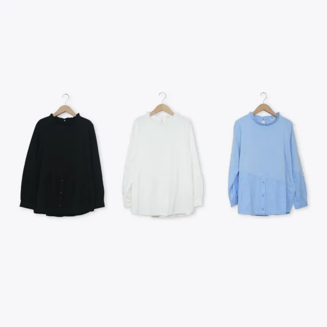 【MOSS CLUB】蕾絲拼接內搭長袖棉T上衣 藍 黑 白(魅力商品)