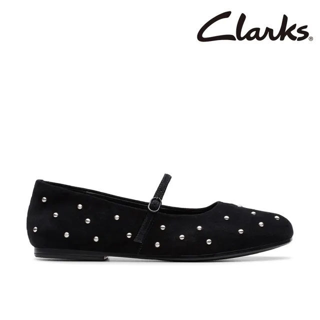 【Clarks】女鞋 -Livia Stud真皮鉚釘瑪莉珍鞋 平底鞋(黑色)(CLF84157C)