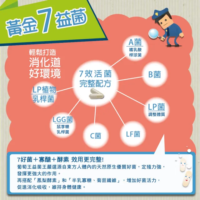【葡萄王】益菌王膠囊 x3瓶 共180粒(莊智淵推薦 單次購 益生菌 鳳梨酵素 葡萄王官方)