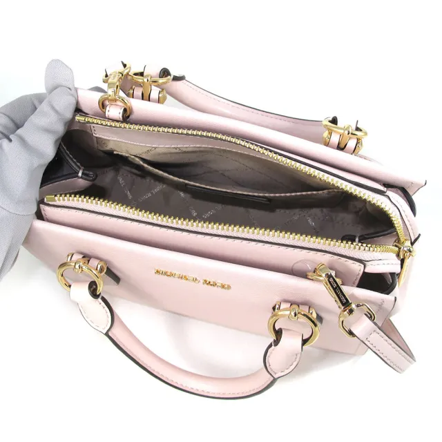 【Michael Kors】金字防刮皮革三層手提x斜背兩用包-小款 粉色