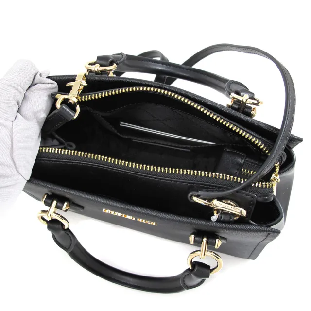 【Michael Kors】金字防刮皮革三層手提x斜背兩用包-小款 黑色