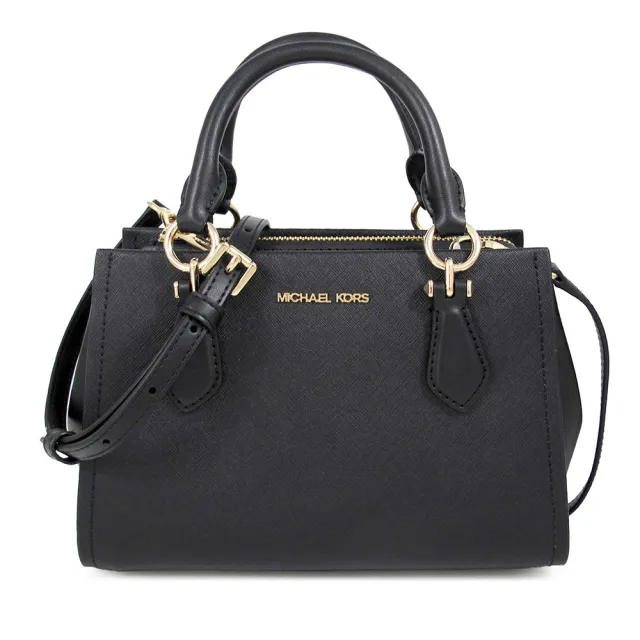 【Michael Kors】金字防刮皮革三層手提x斜背兩用包-小款 黑色