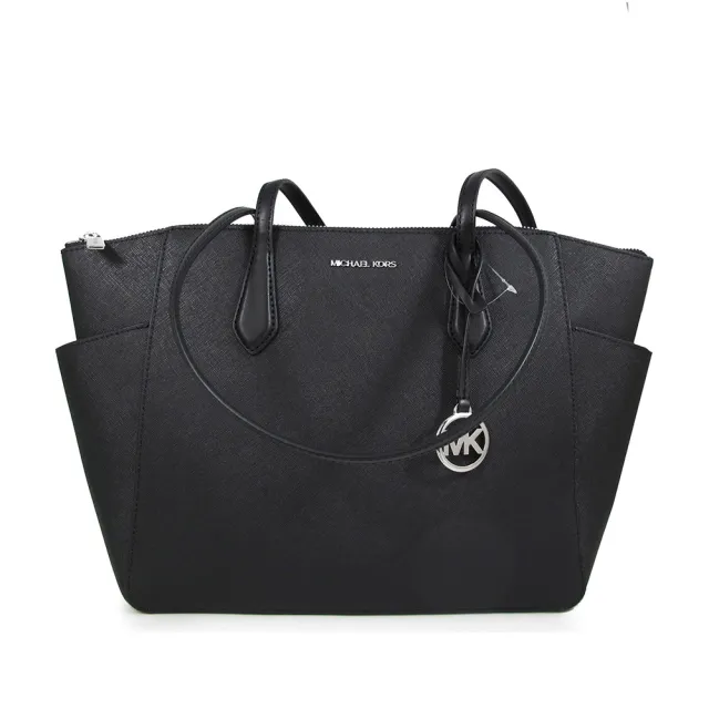 【Michael Kors】銀字LOGO防刮皮肩背托特包-黑