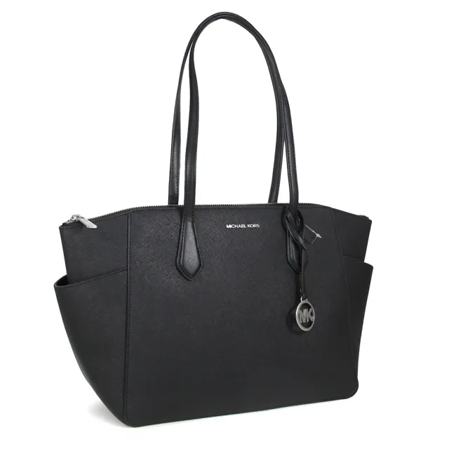 【Michael Kors】銀字LOGO防刮皮肩背托特包-黑