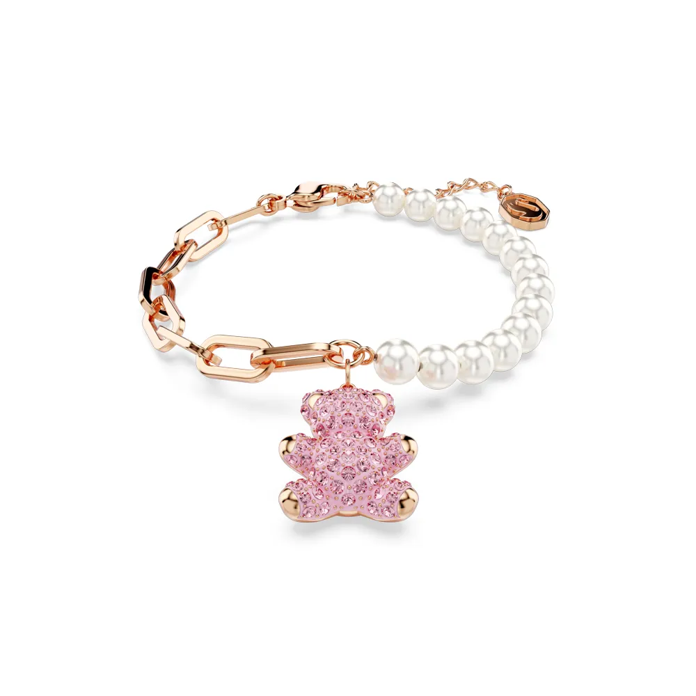 【SWAROVSKI 施華洛世奇】官方直營 Teddy 水晶珍珠 泰迪熊手鍊 粉紅色  | 5669169