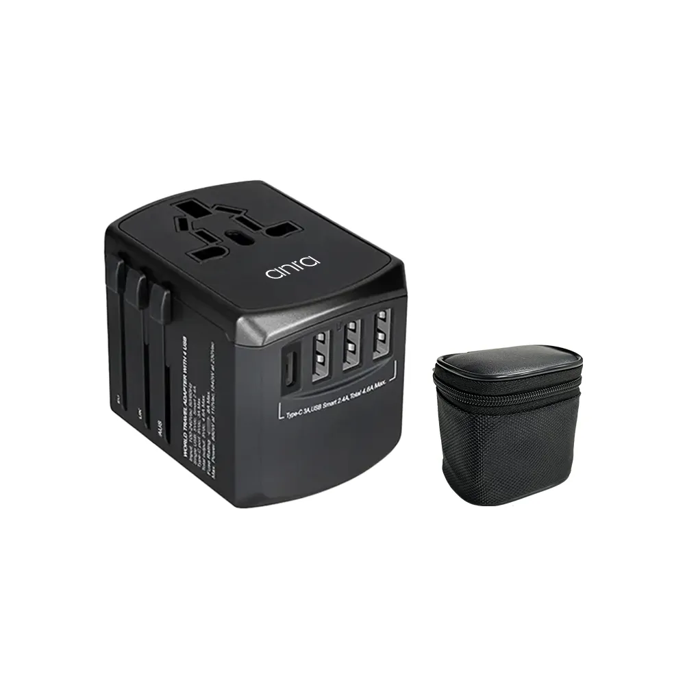 【anra】全球通用旅行萬用轉接頭(3USB+Type-C 4.5A 萬國轉接頭 旅充 電源轉接頭 插座 充電器 附收納包)