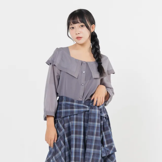 【PINK NEW GIRL】優雅大翻領透肌雪紡七分袖襯衫 (2色) B1204BD