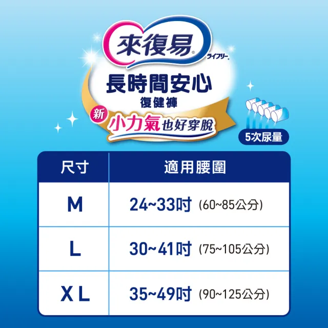 【來復易】長時間安心/夜安心復健褲M-XL 2箱組 (成人紙尿褲/褲型紙尿褲)