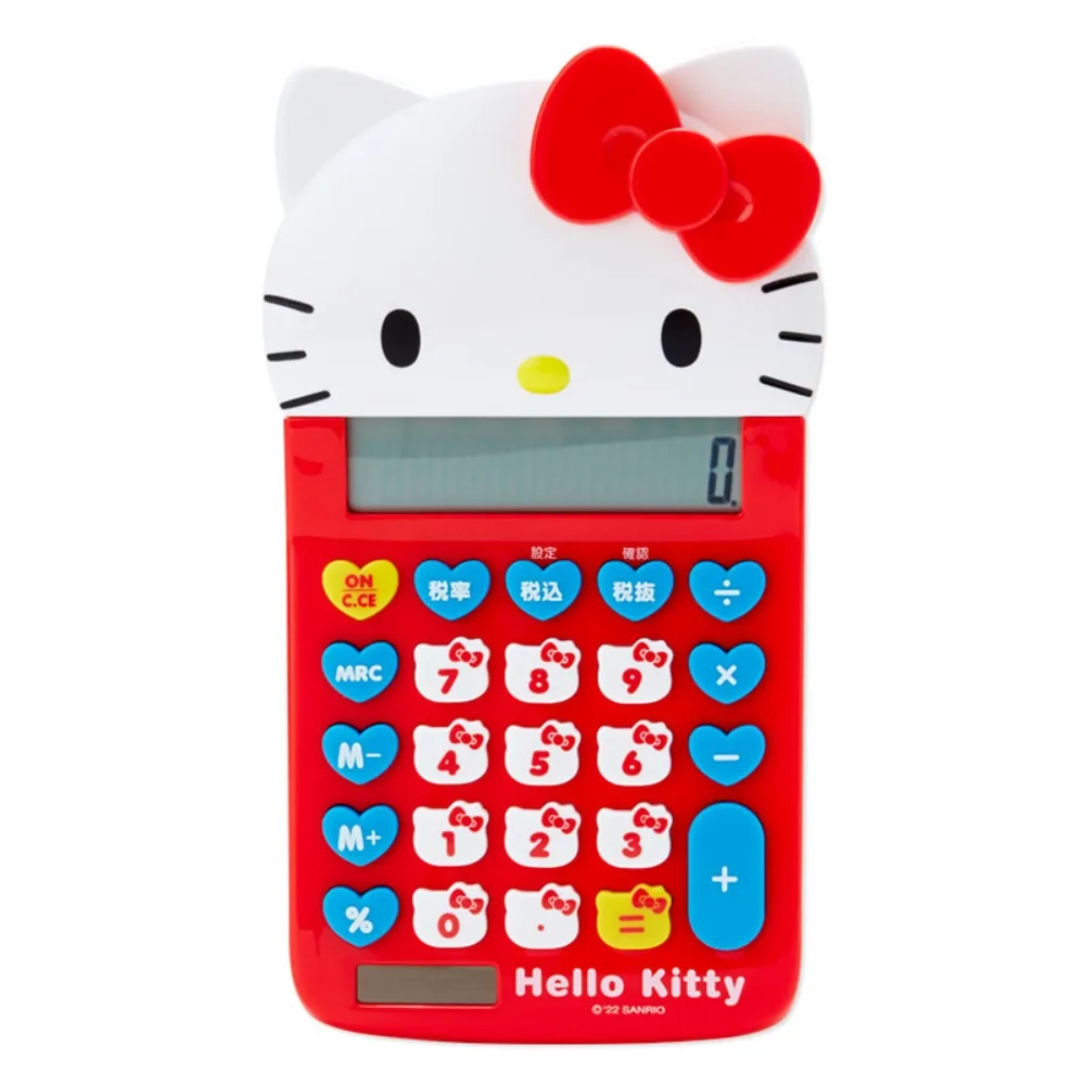 【小禮堂】Hello Kitty 造型太陽能12位元計算機 - 紅大臉款(平輸品)