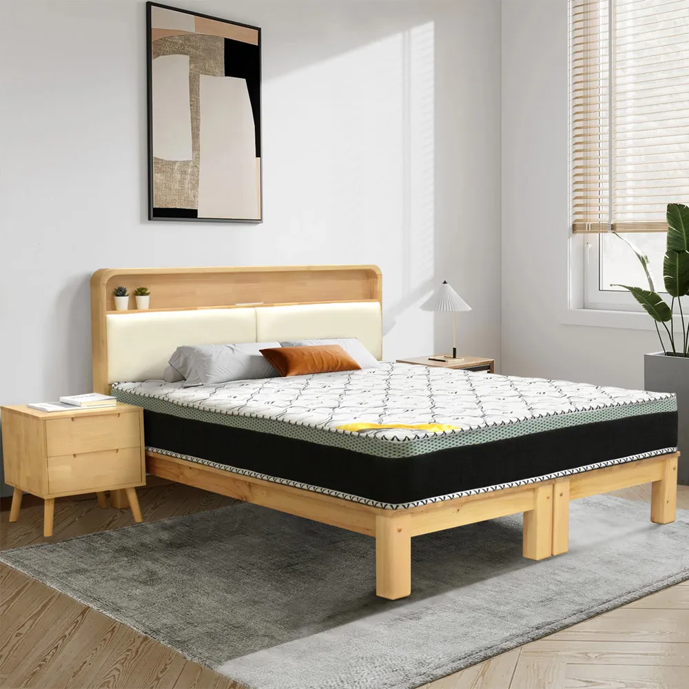 【IHouse】北歐實木路易強化版 雙大6尺床組 4件組(907床頭+床底+石墨烯床墊+床頭櫃)