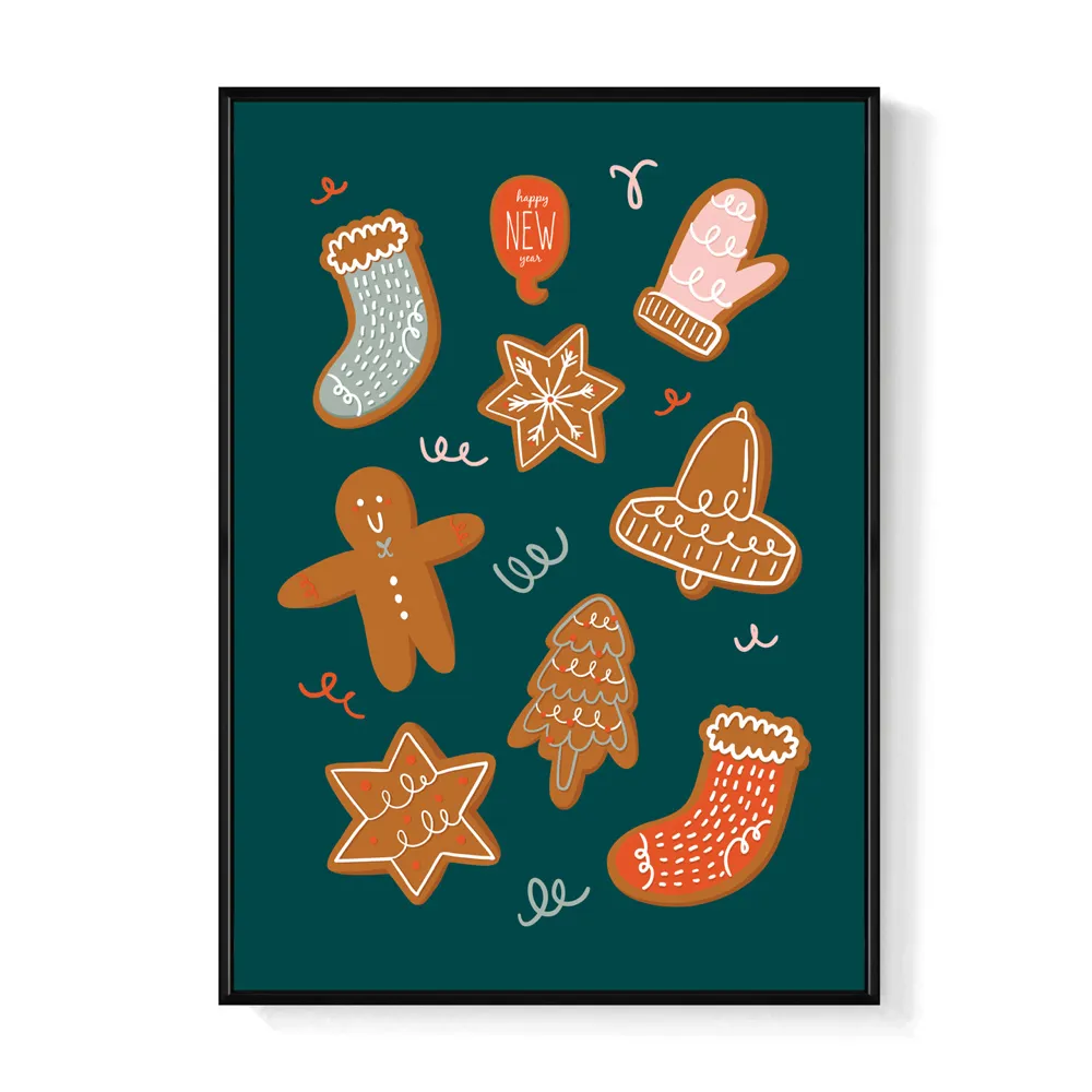 【菠蘿選畫所】聖誕賀卡－薑餅人-50x70cm(冬天/臥房掛畫/交換禮物/複製畫/民宿/北歐/空間/聖誕節掛畫)
