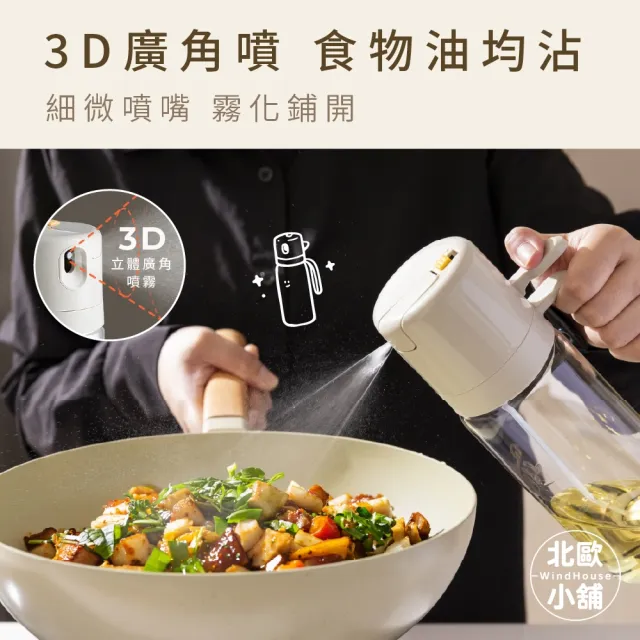 【WindHouse 北歐小舖】優格家族｜噴倒兩用油瓶_600ml(噴油瓶/霧化/玻璃/防漏/橄欖油/不沾鍋/氣炸鍋)
