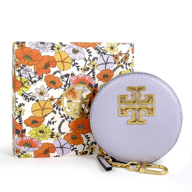 【TORY BURCH】荔枝紋皮革鎖圈零錢包禮盒-粉紫色