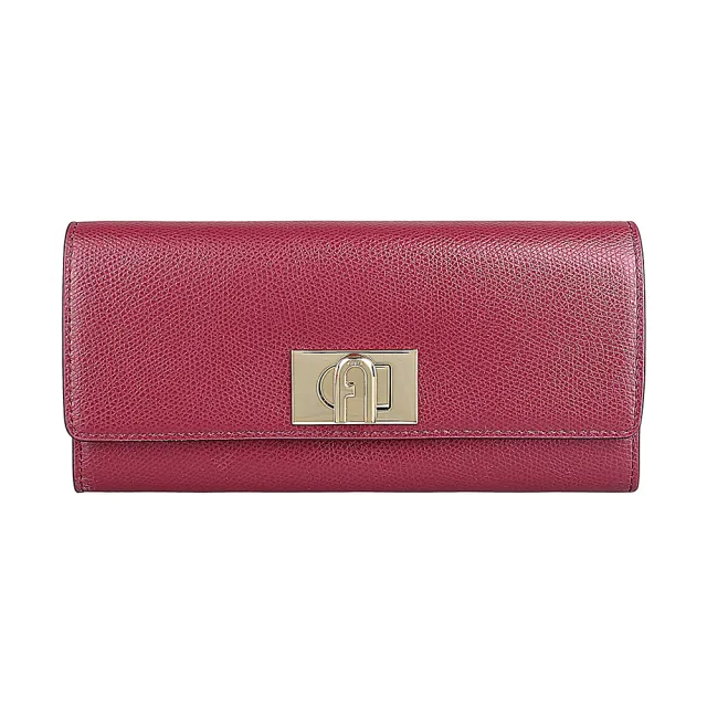 【FURLA 芙拉】FURLA 拱門LOGO 1927系列牛皮10卡翻蓋旋轉釦式長夾(深紅)