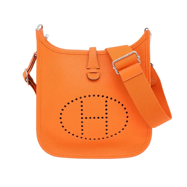 【Hermes 愛馬仕】Evelyne 23 牛皮銀釦斜背包(橘)