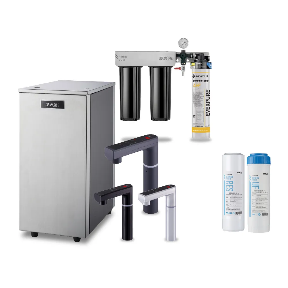 【EVERPURE 愛惠浦】雙溫櫥下型 HS288T PLUS觸控熱飲機+4H2三道式生飲淨水器(前置樹脂+中空絲膜)