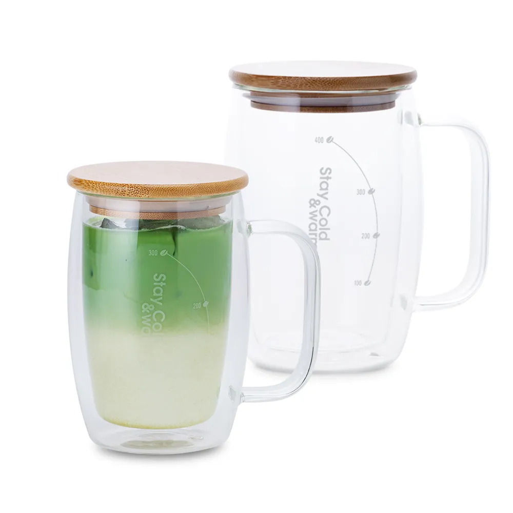 【CookPower 鍋寶】高硼硅晶透耐熱雙層玻璃杯2入組(400ml+500ml)