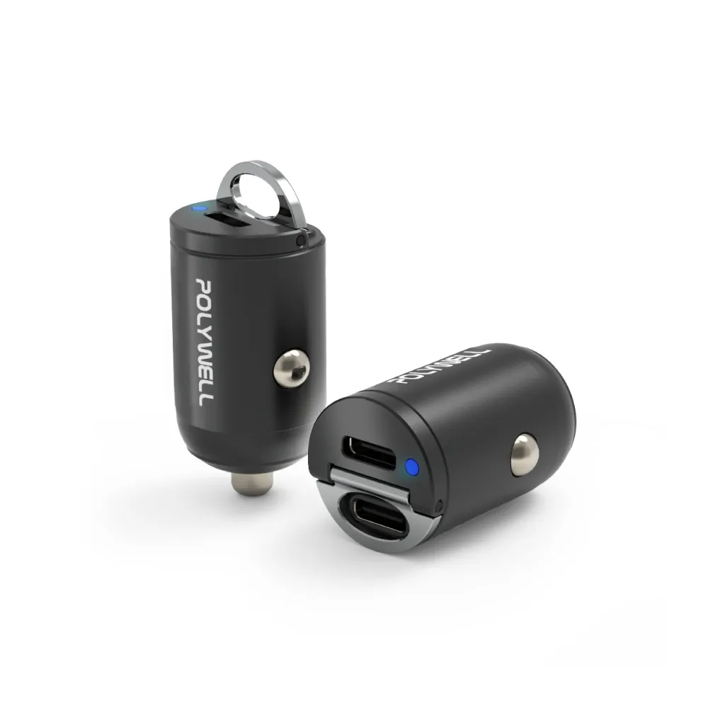 【POLYWELL】雙Type-C 27W 迷你車用充電器