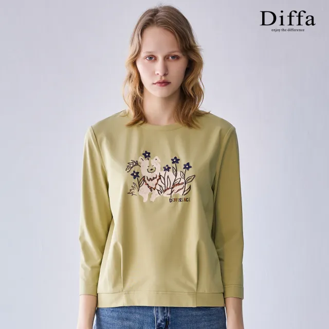 【Diffa】小狗印花車褶針織衫-女