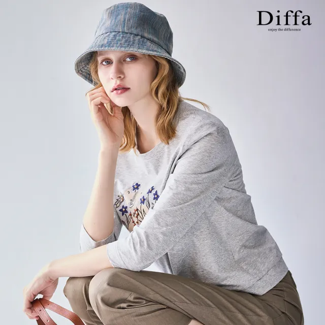 【Diffa】小狗印花車褶針織衫-女