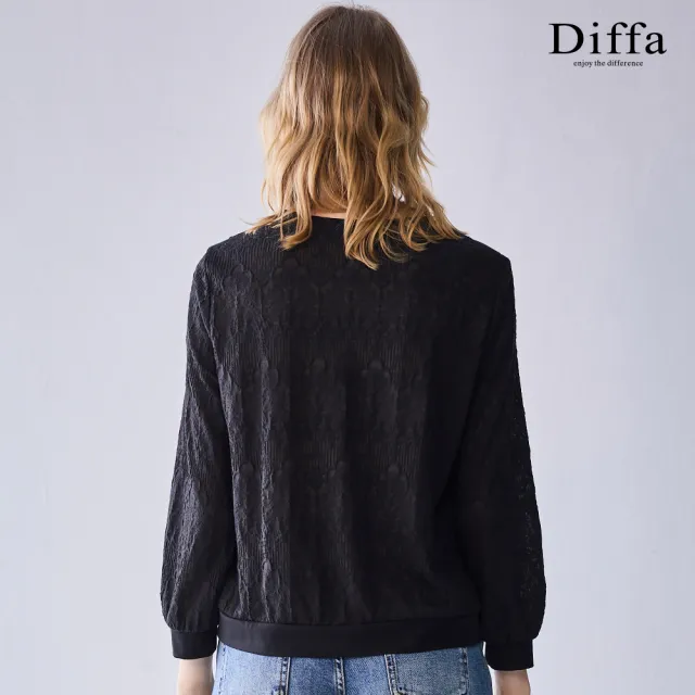【Diffa】圓領蕾絲花長袖針織衫-女