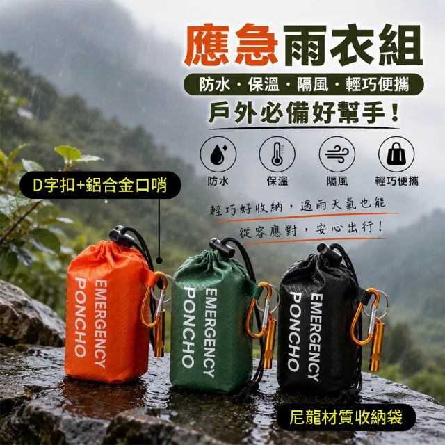 【BOBOLIFE】戶外應急防水保溫雨衣 5入組 附口哨 防災必備 緊急避難 保溫雨衣 輕便雨衣 登山雨衣