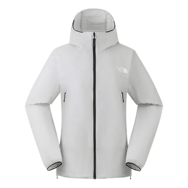 【The North Face】北臉 外套 女 運動連帽外套 防風 防潑水 淺灰 NF0A8HRJMYB