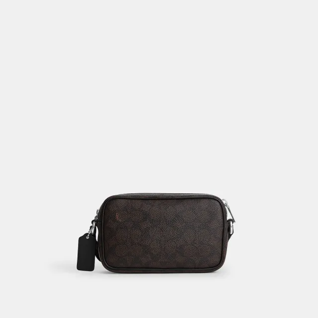 【COACH】蔻馳官方直營 COLTON 19 經典 SIGNATURE 貼飾斜背手袋 斜背包-SV/核桃棕色/黑色(CGA44)
