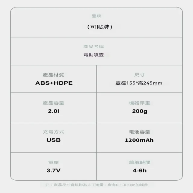 【AnDa 安達】電動噴壺澆花神器家用消毒塑料灑水壺自動澆水壺噴水壺清潔噴霧器