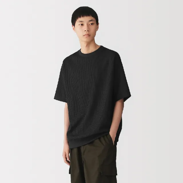 【MUJI 無印良品】男鬆餅紋圓領短袖T恤(柔白/淺灰/黑色/米黃/煙燻藍/暗藍)