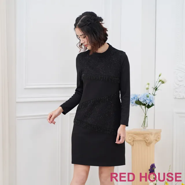 【RED HOUSE 蕾赫斯】素面流蘇洋裝(黑色)