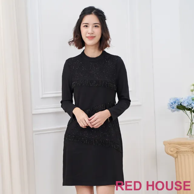 【RED HOUSE 蕾赫斯】素面流蘇洋裝(黑色)