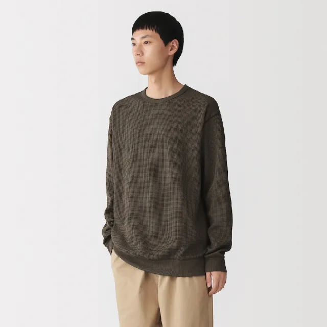 【MUJI 無印良品】男鬆餅紋圓領長袖T恤(淺灰/黑色/象牙白/藍色/暗藍/深摩卡棕)