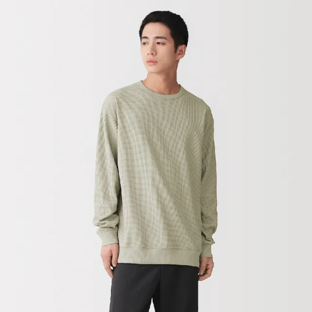 【MUJI 無印良品】男鬆餅紋圓領長袖T恤(淺灰/黑色/象牙白/藍色/暗藍/深摩卡棕)