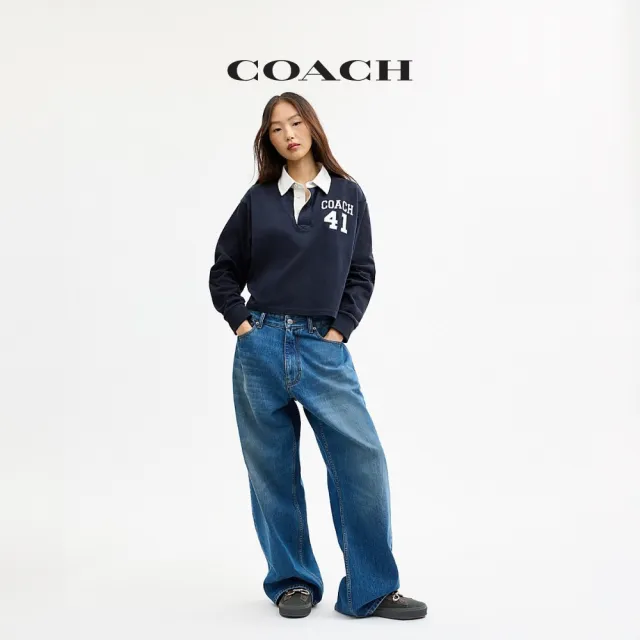 【COACH】蔻馳官方直營 HERITAGE長袖短版橄欖球POLO衫(CFE98)