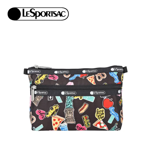 【Lesportsac】Cosmetic Clutch 雙層拉鍊化妝包 收納袋 盥洗包 女包(紐約城市)