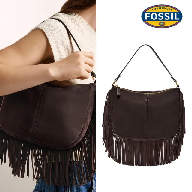 【FOSSIL】Jolie 質感麂皮流蘇造型斜背包-深棕色 ZB11250203