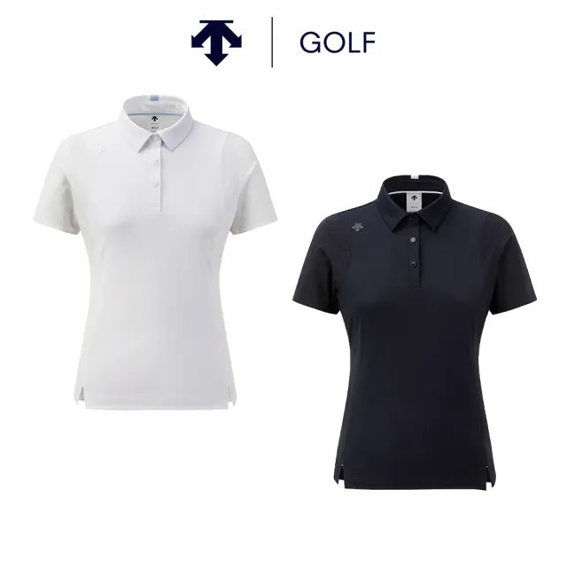 【DESCENTE】GOLF 迪桑特 BOSHELI 女款 高爾夫翻領上衣 柔軟親膚 短袖POLO衫 短袖上衣 運動上衣(白/深藍)