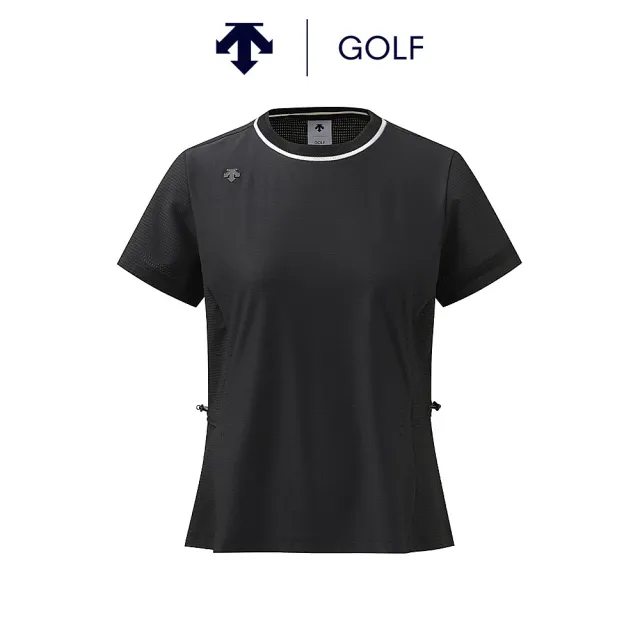 【DESCENTE】GOLF 迪桑特 AIR HOLE 女款 高爾夫圓領上衣 涼感快乾 吸濕排汗 短袖T恤 運動上衣 黑色