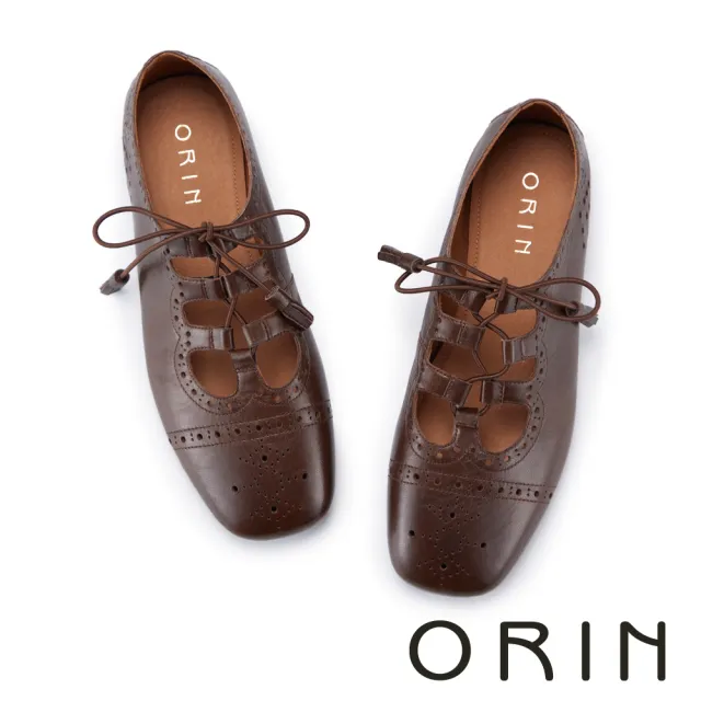 【ORIN】打蠟羊皮復古雕花綁帶牛津鞋 咖啡