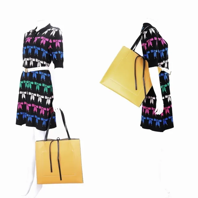 【Proenza Schouler】PS1 Twin 大款 撞色小牛皮肩背托特包(黑x芥末黃 側背包 通勤包 LOEWE設計總監品牌)