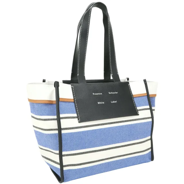 【Proenza Schouler】PS1 Morris L 撞色條紋帆布 肩背托特包(黑x藍 通勤包 LOEWE設計總監品牌)