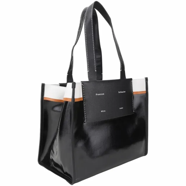 【Proenza Schouler】Morris L 撞色拼接塗層帆布 肩背托特包(黑色 通勤包 LOEWE設計總監品牌)