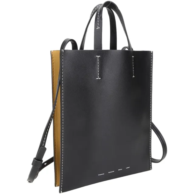 【Proenza Schouler】PS1 Twin 雙面撞色小牛皮 手提/斜背托特包(黑色x芥末黃 兩用包 LOEWE設計總監品牌)